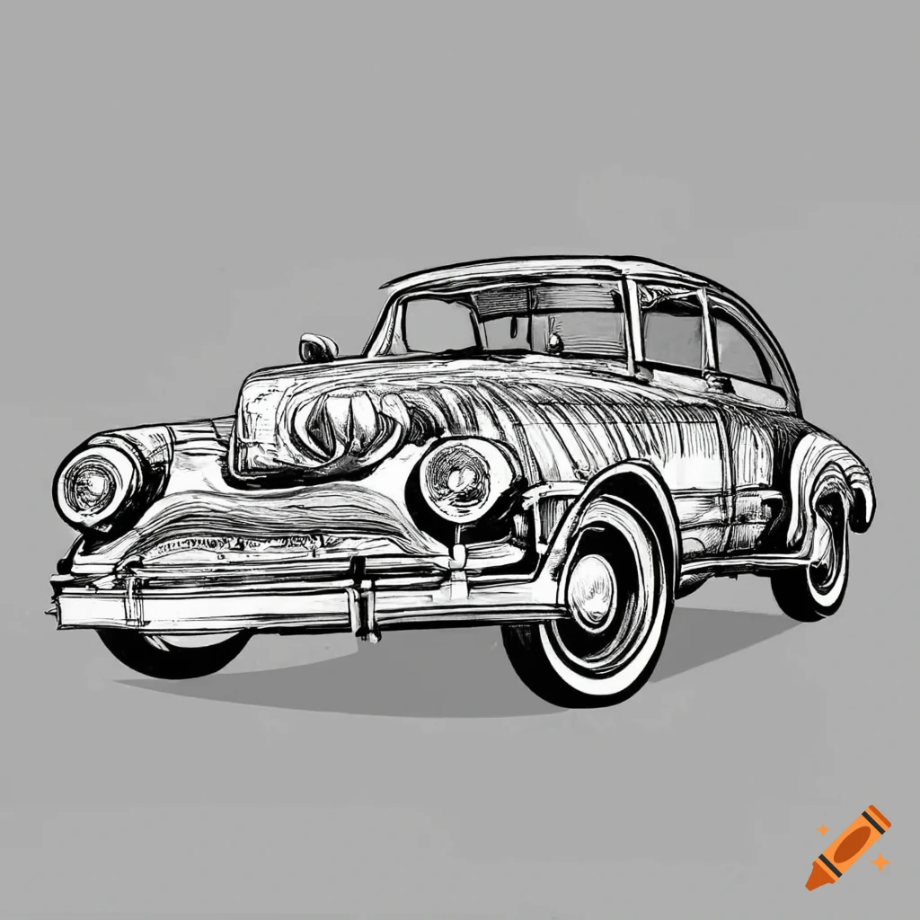 Vintage car coloring book page with detailed illustration on