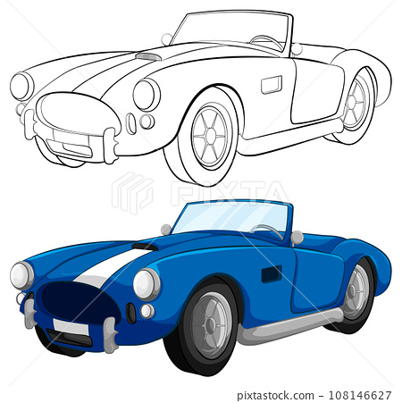 Vintage blue convertible car coloring page