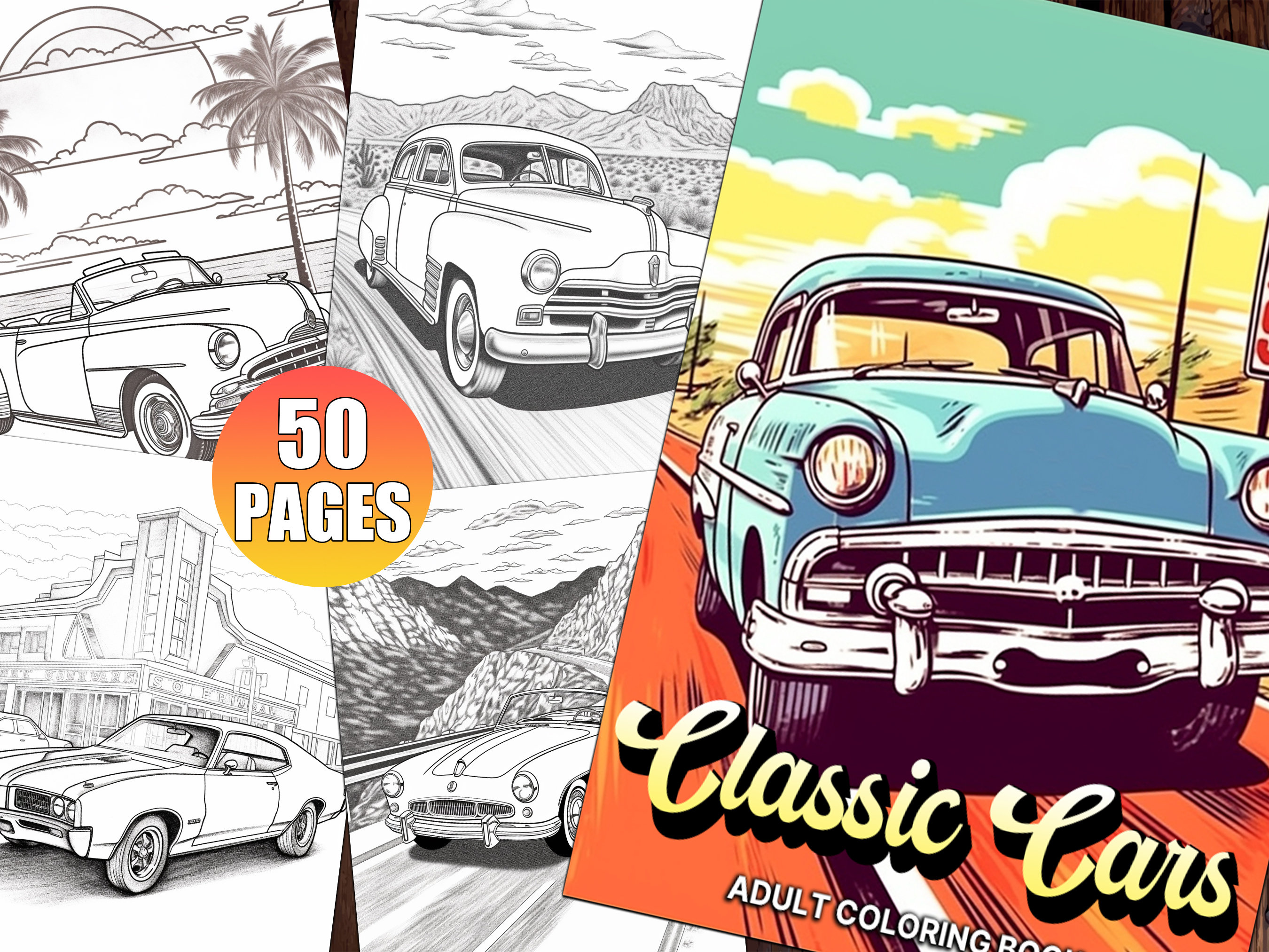 Classic cars coloring pages for adults a coloring book for vintage car lovers printable pdf digital download