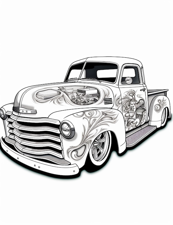 Classic lowrider adult coloring page ai coloring sheet of a slam truck with custom paint chicano culture instant digital download