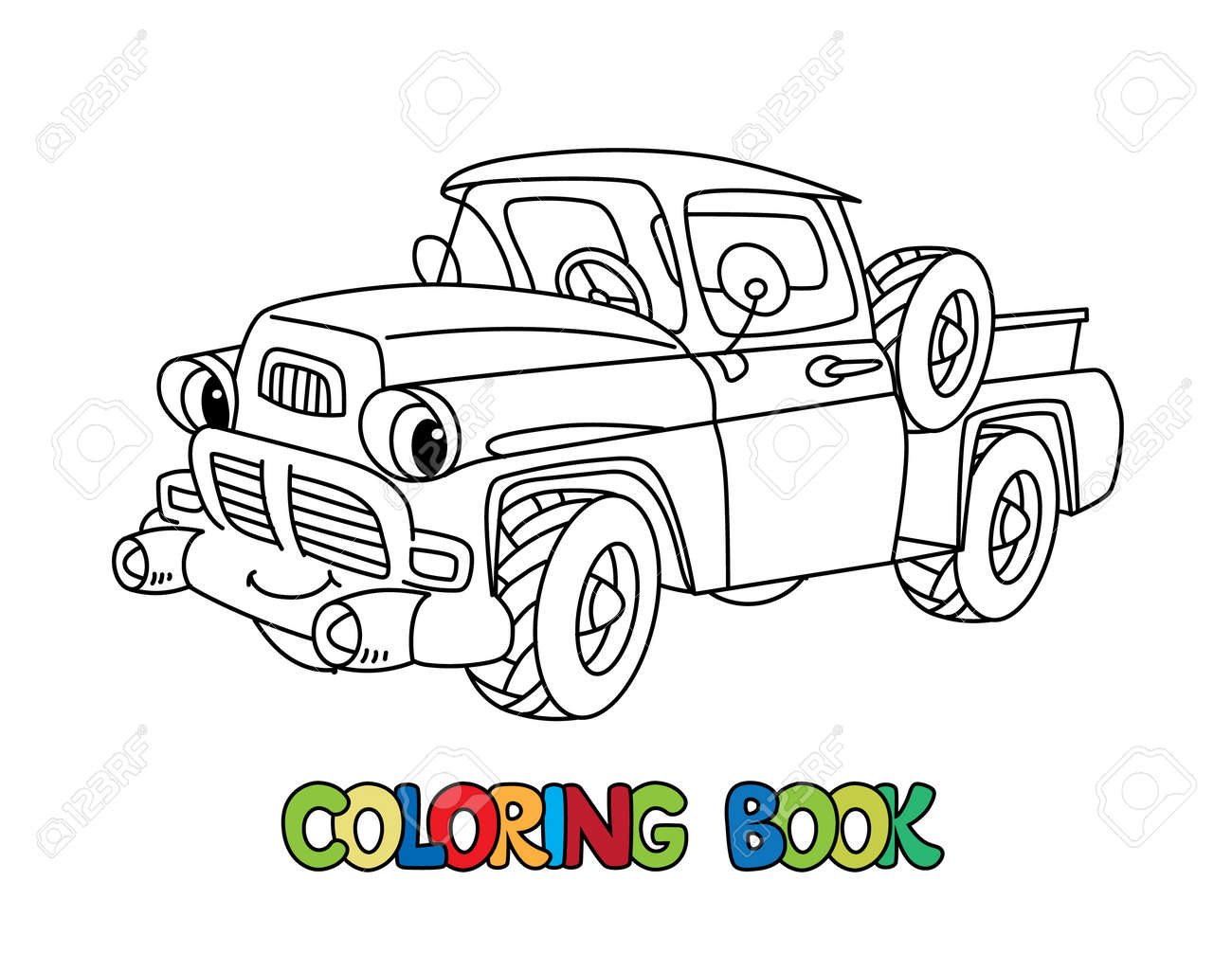 Funny small old truck with eyes coloring book royalty free svg cliparts vectors and stock illustration image