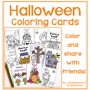 Halloween coloring cards for the preschool classroom tpt