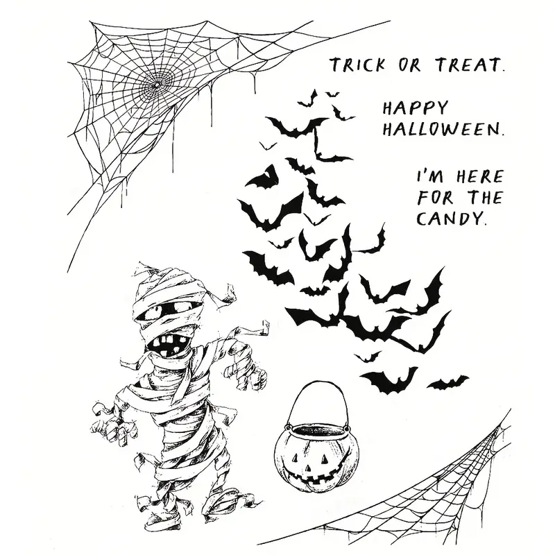 Halloween spider web pumpkin lamp mummy pattern clear stamps