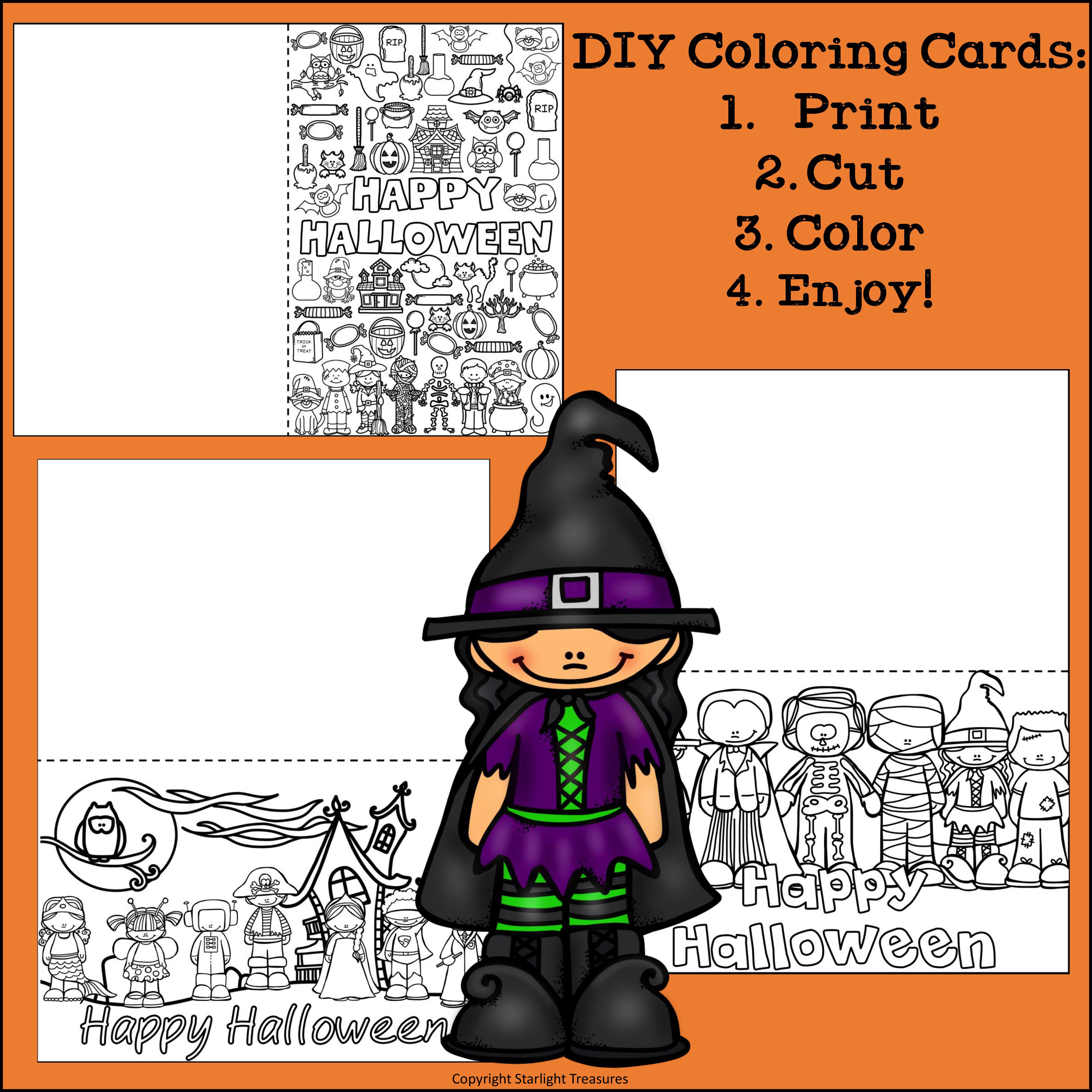 Diy halloween coloring cards