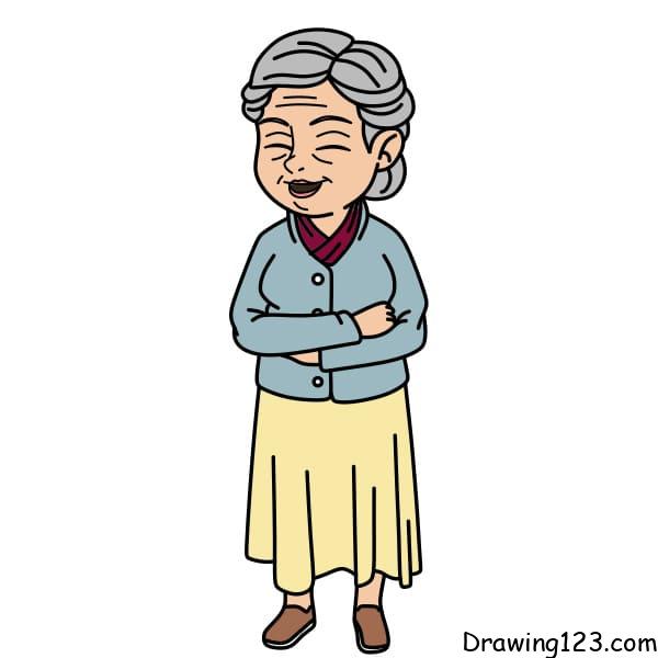 Old women lady drawing tutorial