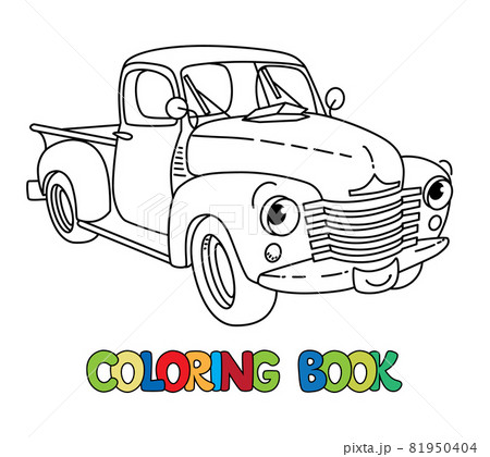 Funny small old truck with eyes coloring book