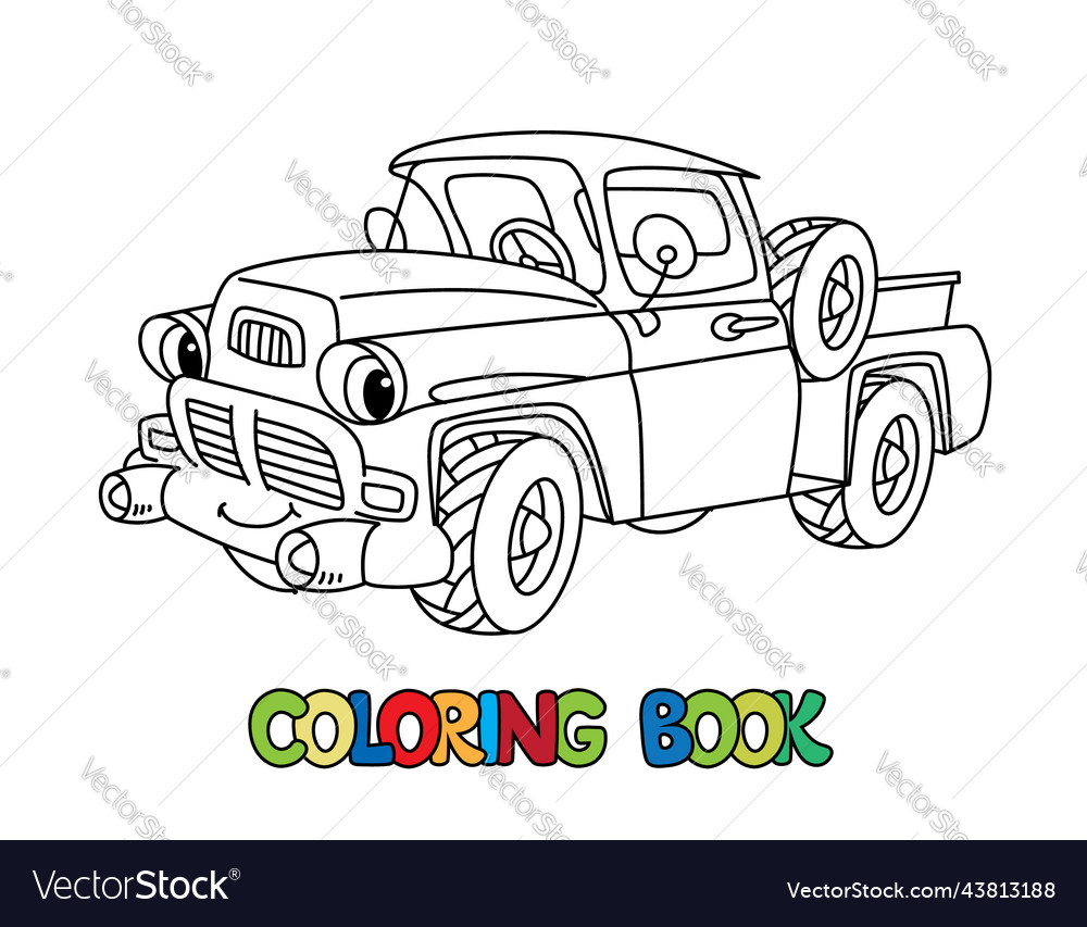 Funny small old truck with eyes coloring book vector image