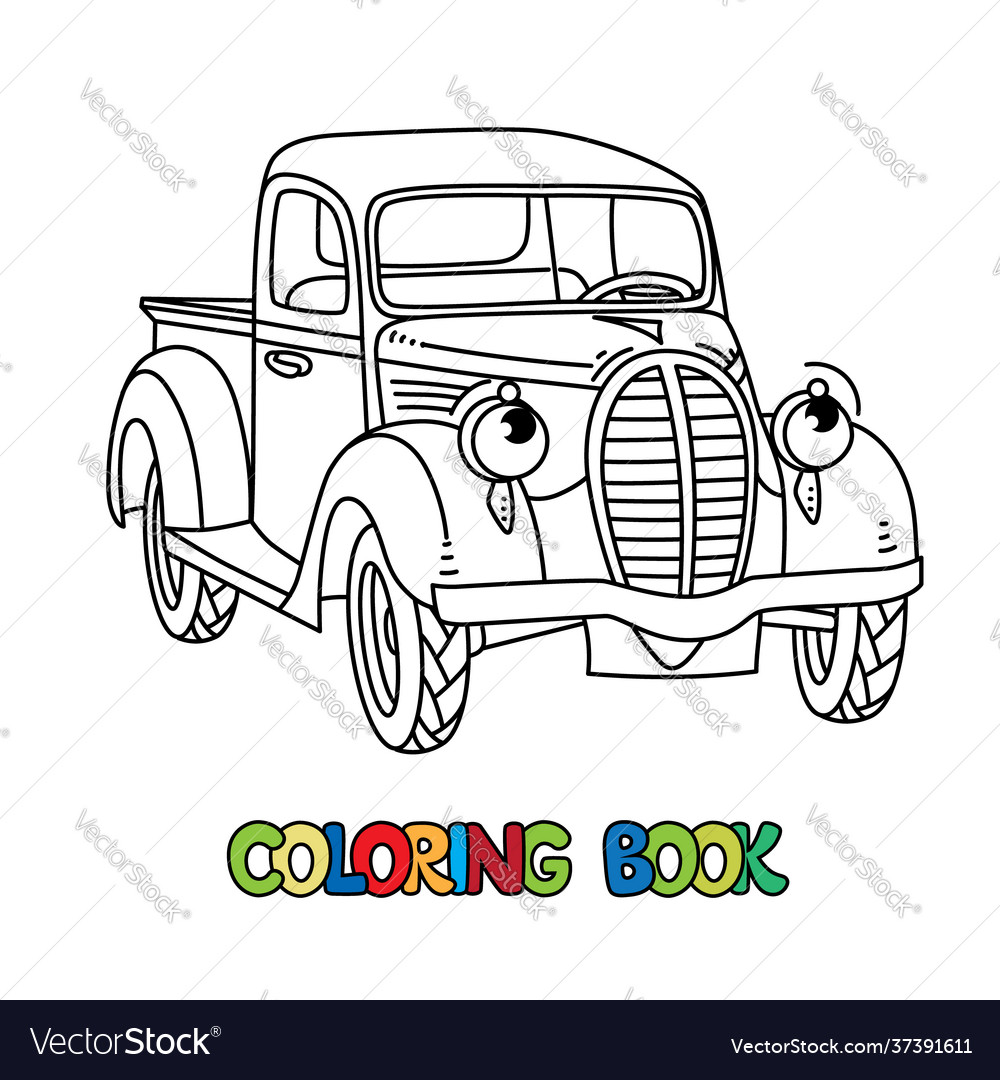 Funny small old truck with eyes coloring book vector image