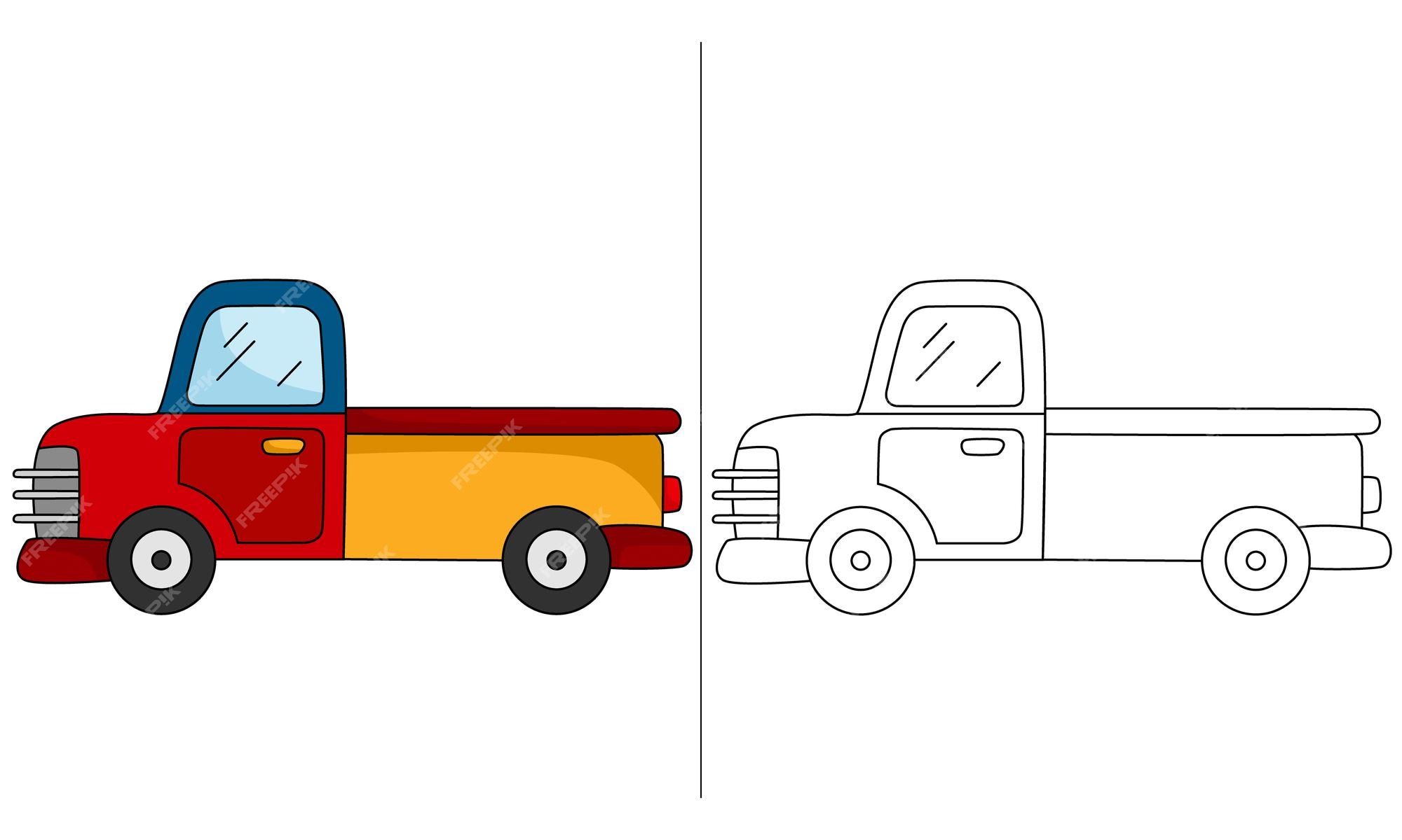 Premium vector classic red and yellow truck coloring page for children activities