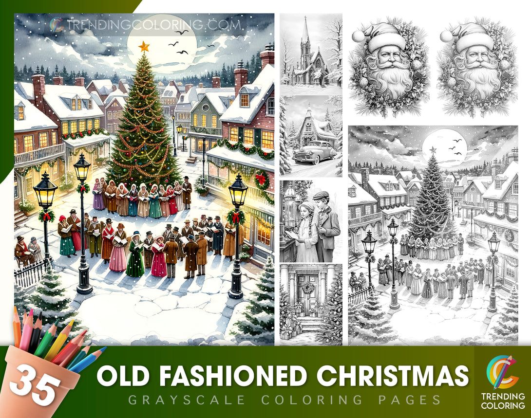 Old fashioned christmas grayscale coloring pages