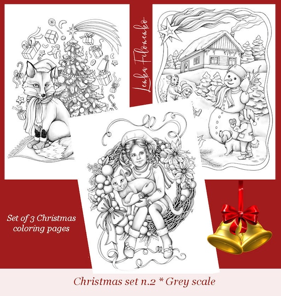 Christmas coloring pages set nr grey scale pdf download and print