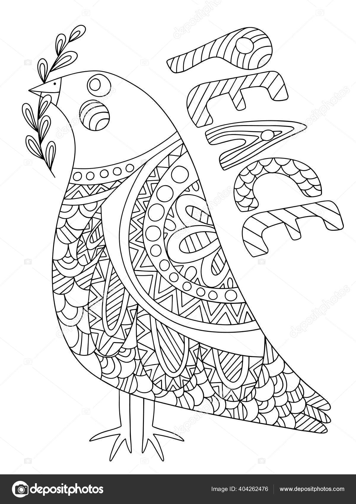 Dove peace olive branch detailed antistress coloring page stock vector stock vector by funfishyandexru