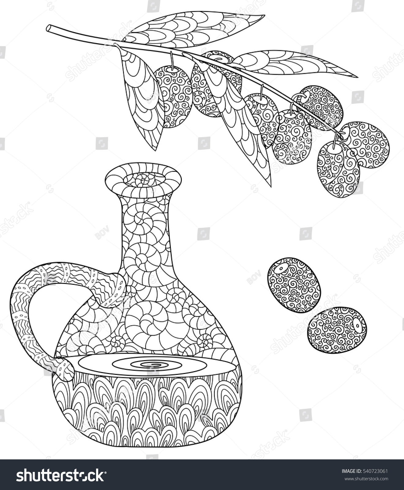 Olives branch olivetree doodle coloring book stock vector royalty free