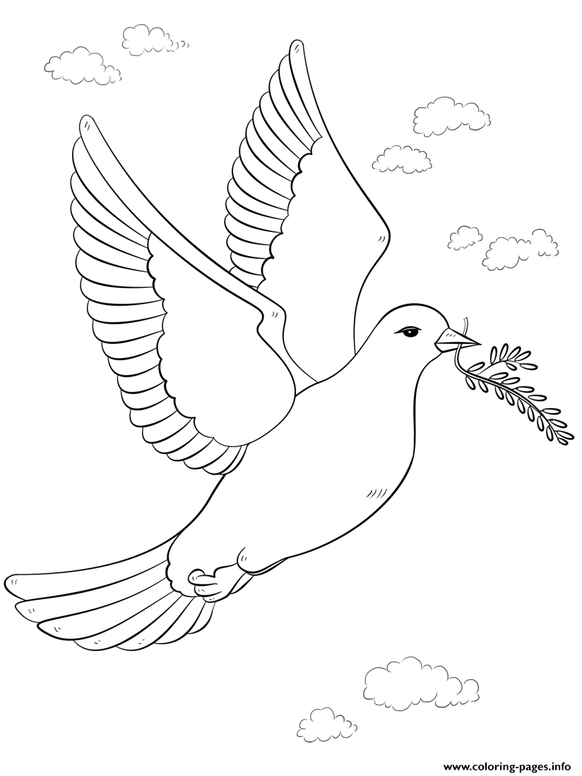 Peace dove with olive branch coloring page printable