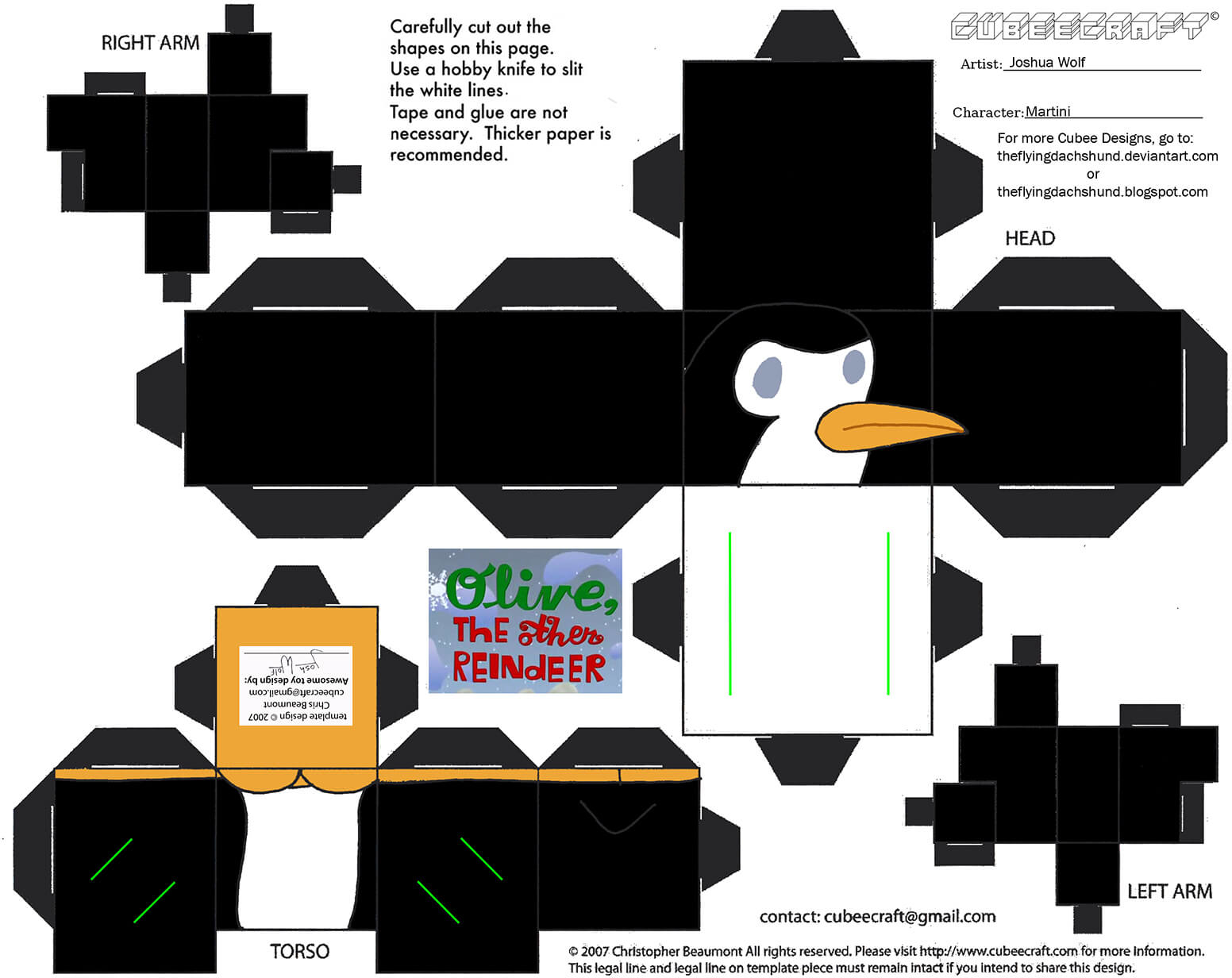 Martini from olive the other reindeer paper toy free printable papercraft templates