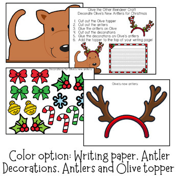 Olive the other reindeer craft coloring and labeling activities