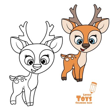 Premium vector cute cartoon soft toy dappled deer outlined and color for coloring book