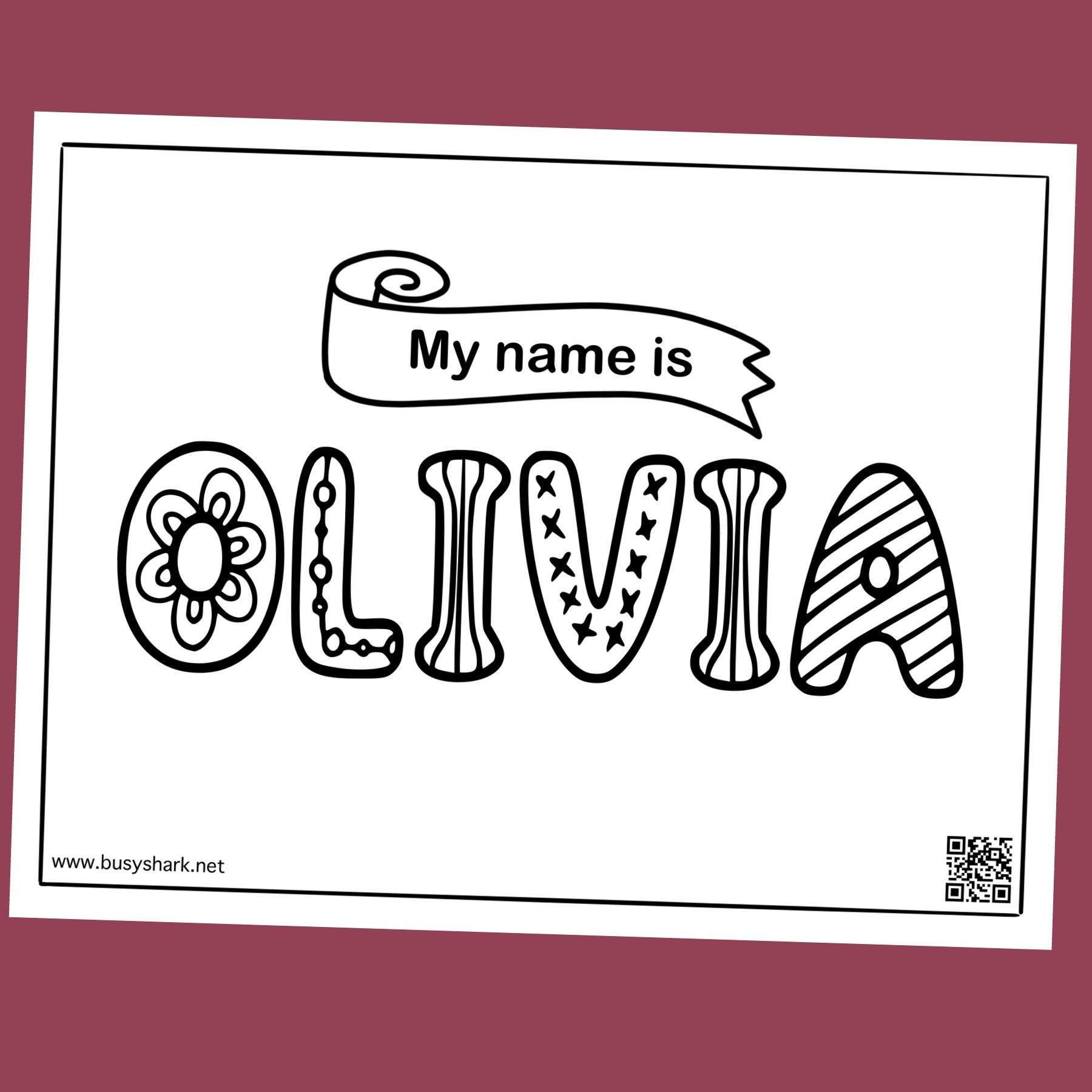 Free name olivia coloring page