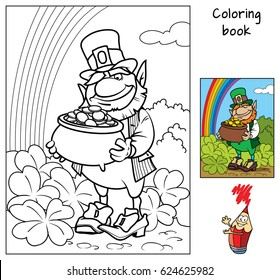 Leprechaun con olla de oro libro vector de stock libre de regalãas