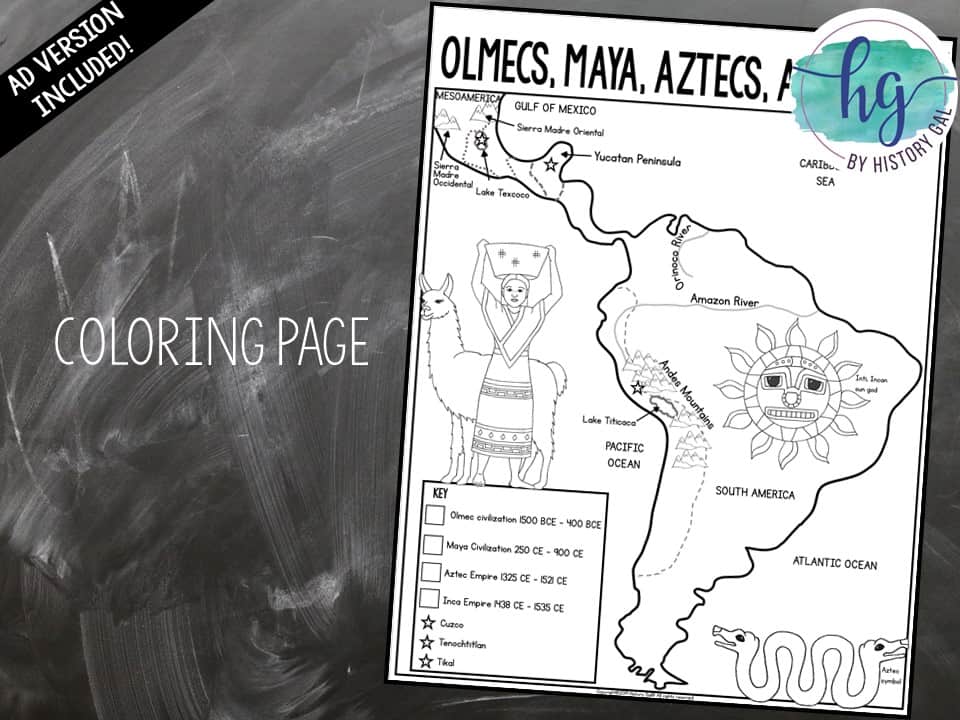 Olmecs maya aztecs and incas map activity