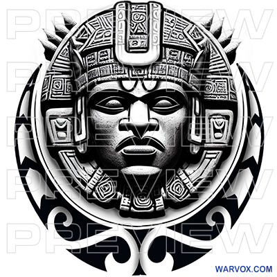 Olmec stone head tattoo design