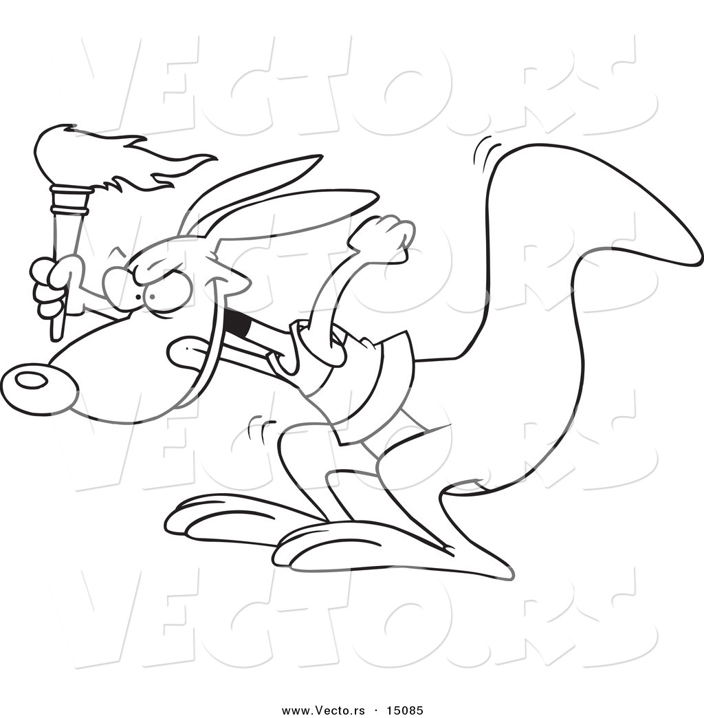 R of a cartoon olympic kangaroo with a torch