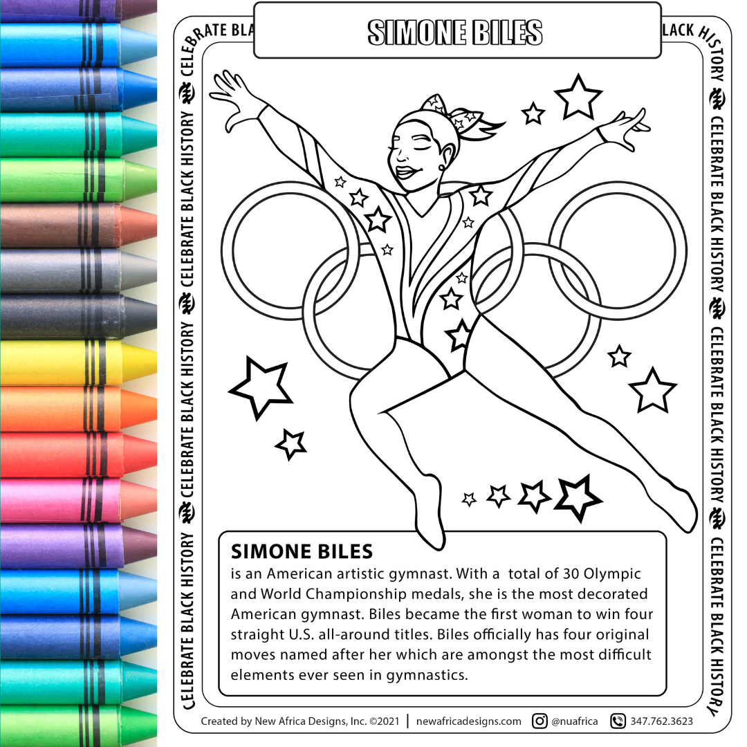 Simone biles coloring page digital download â new africa designs