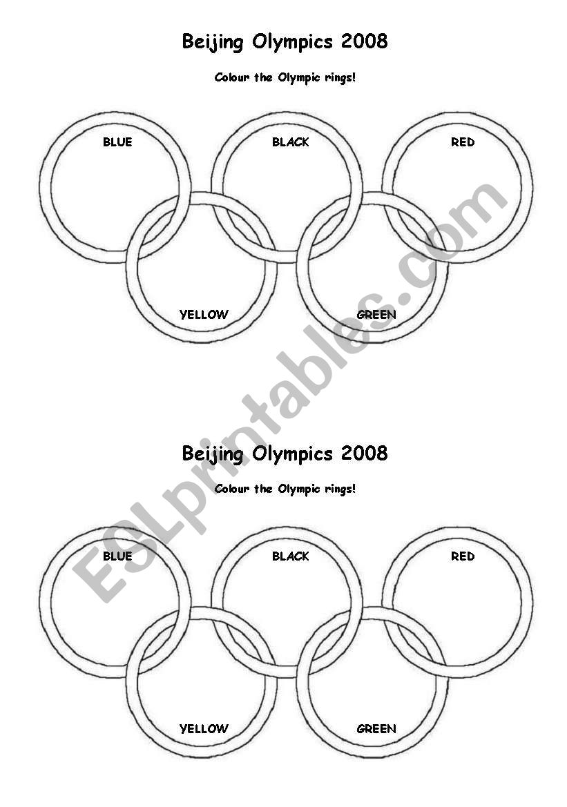 English worksheets colour the olympic rings