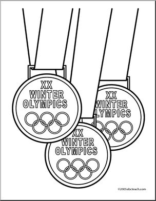 Coloring page winter olympic medals bw