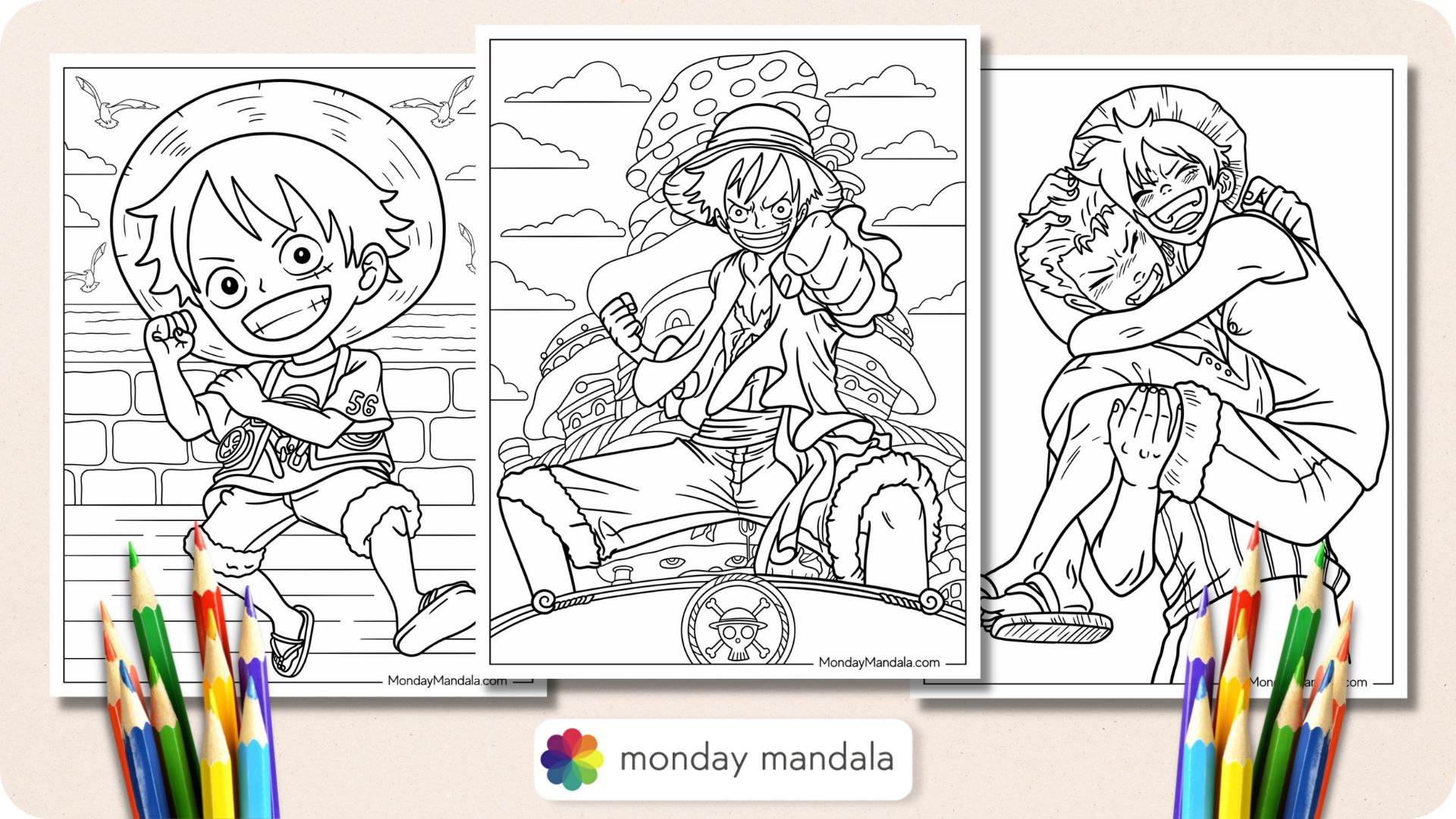 Luffy coloring pages free pdf printables