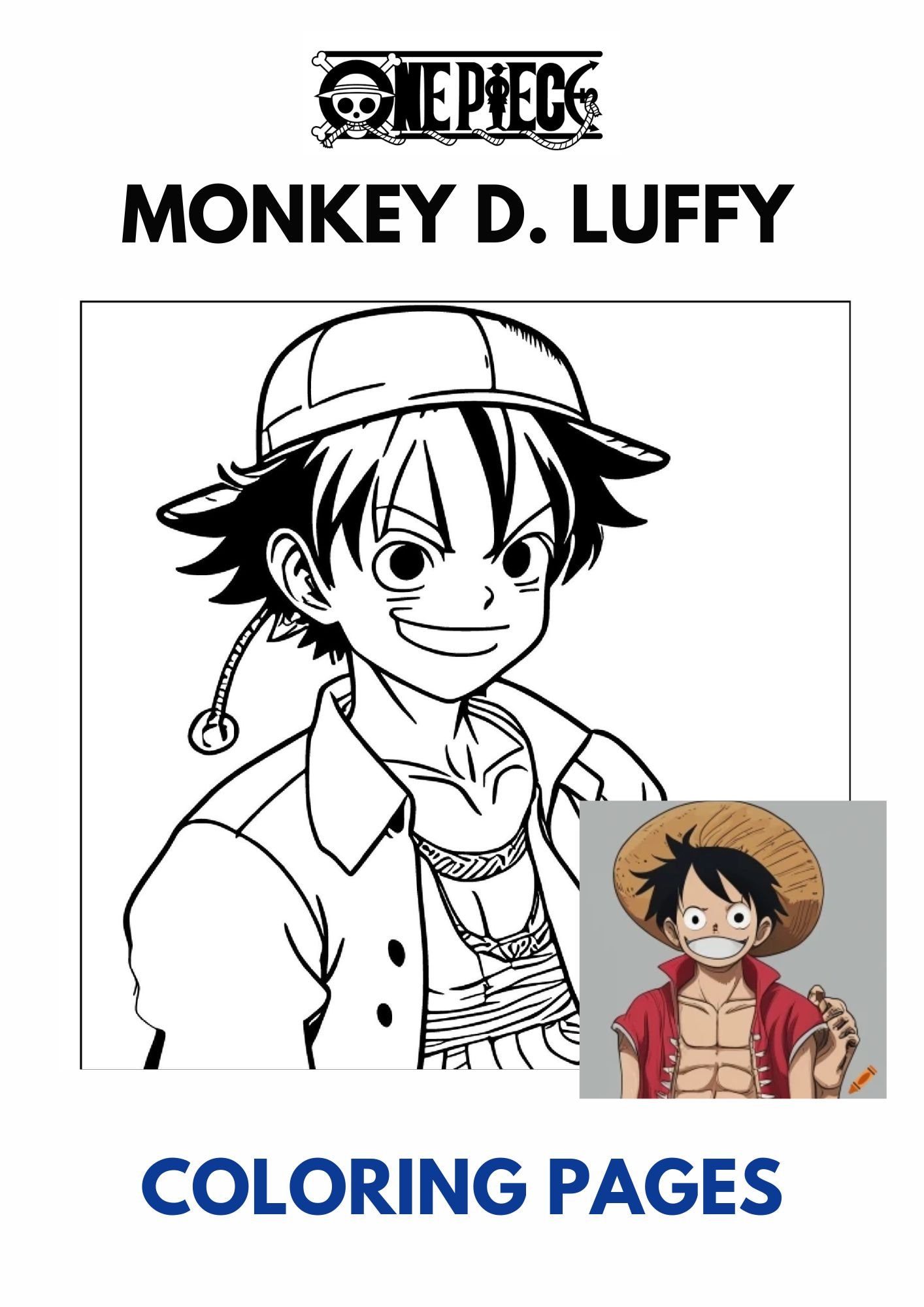 Monkey d luffy one piece coloring pages kids adult pages coloring book pdf files download now