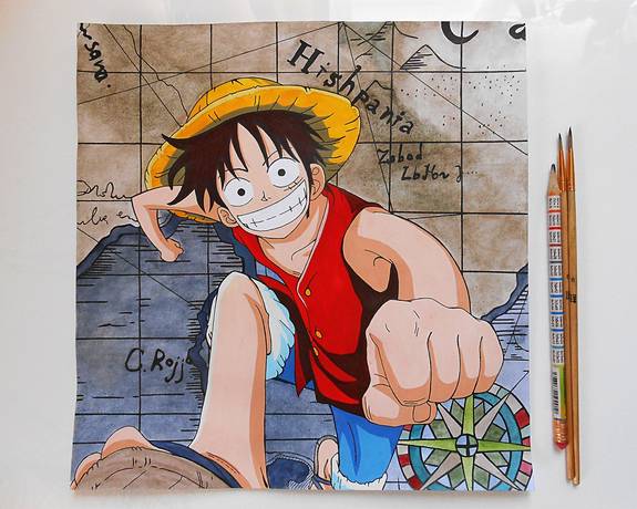 Drawings luffy color drawing from one piece anime page art by independent artists