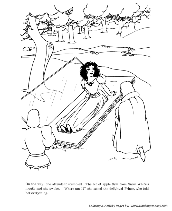 Snow white and the seven dwarfs fairy tale story coloring pages princess story