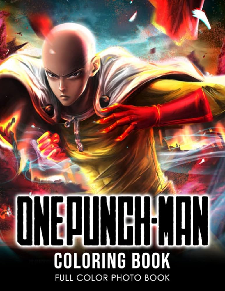 One punch man coloring book anime manga superhero coloring book stress relief with more than beautiful and unique fantasy coloring pages in both art for stress relief and relaxation gift