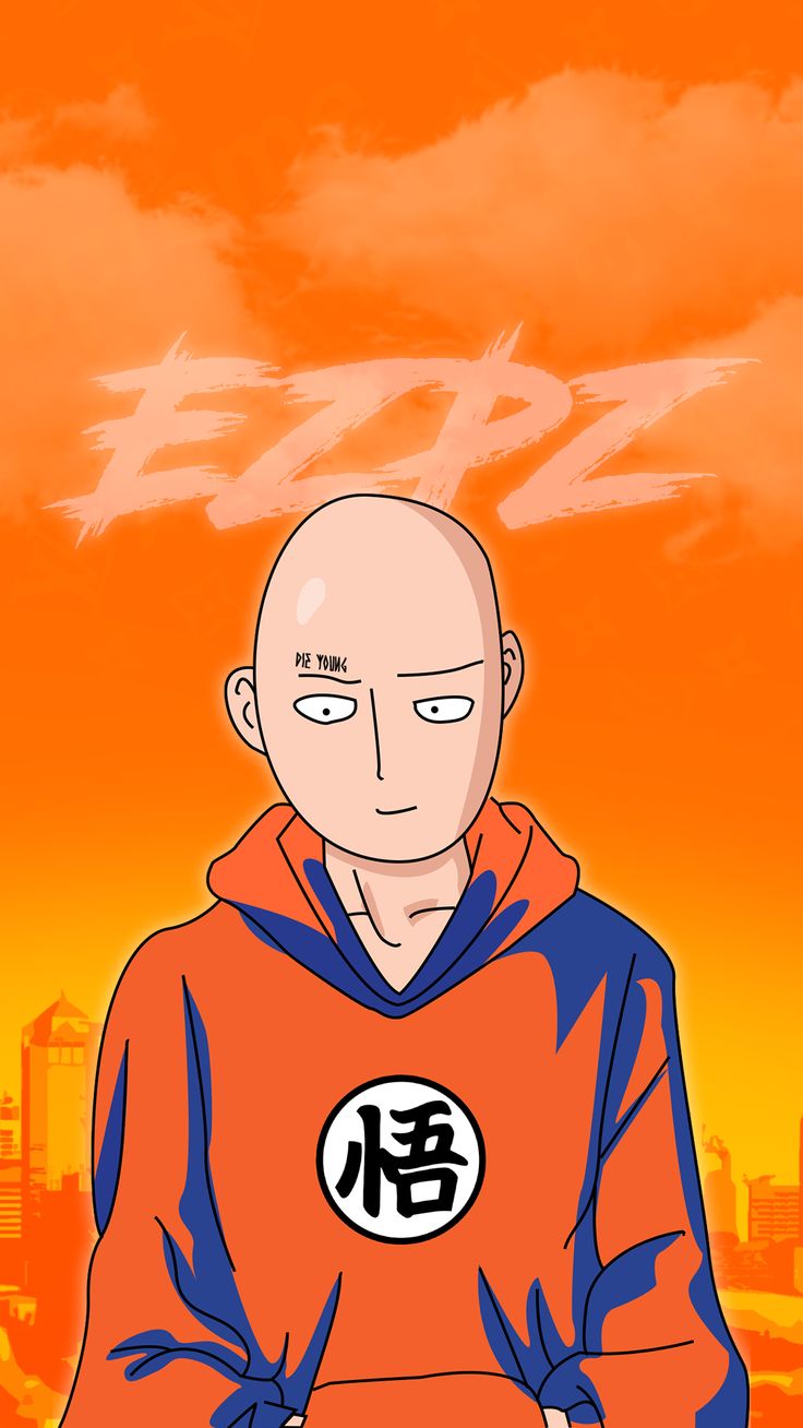 One punch man saitama wearing gokus hoodie saitama one punch man music artwork