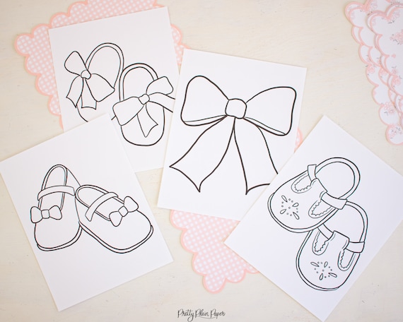 One two buckle my shoe coloring pages printable download shoe theme birthday bow birthday party or baby shower mary jane