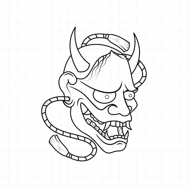 Premium vector hand drawn japanese oni demon mask coloring page vector illustration