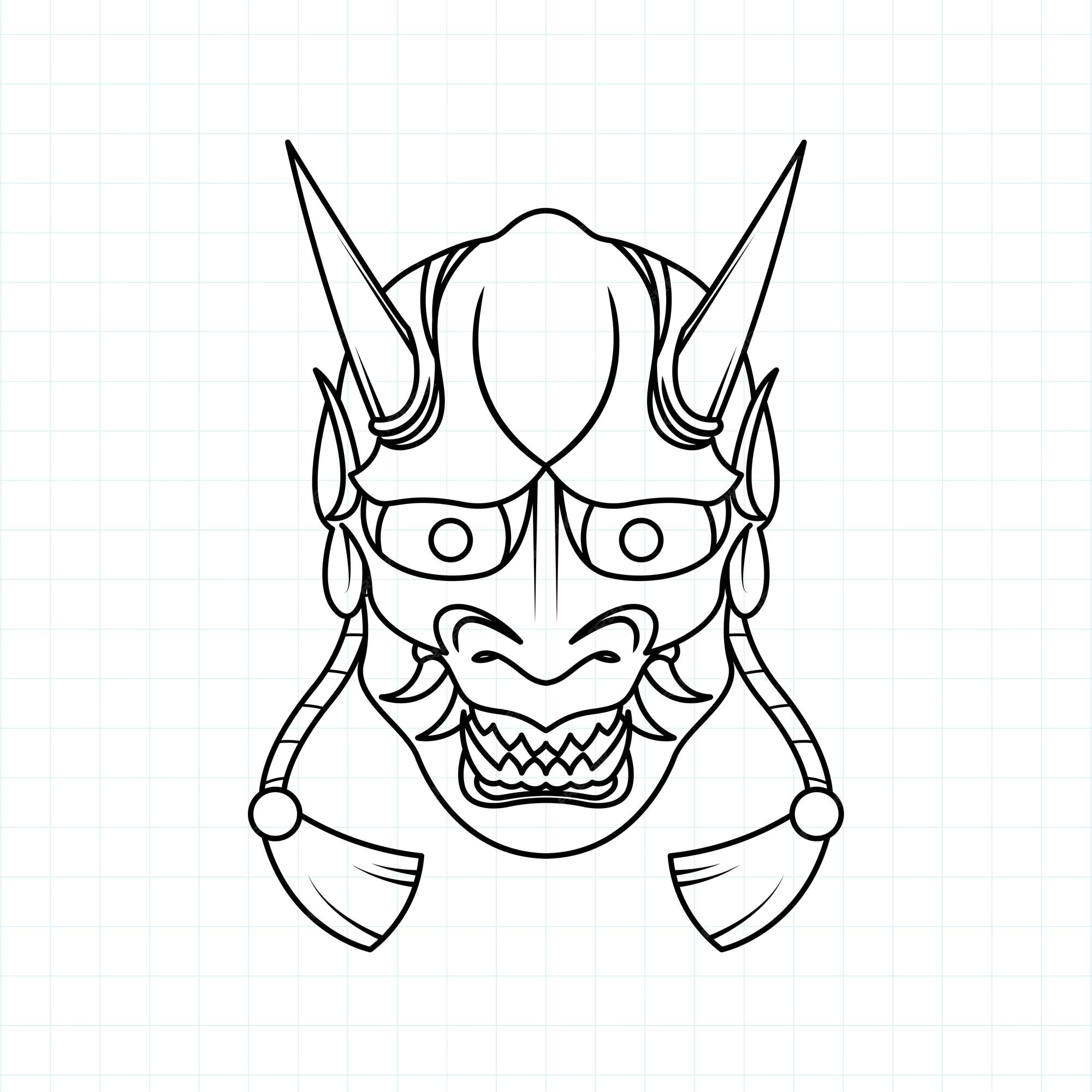 Premium vector hand drawn japanese oni demon mask coloring page vector illustration