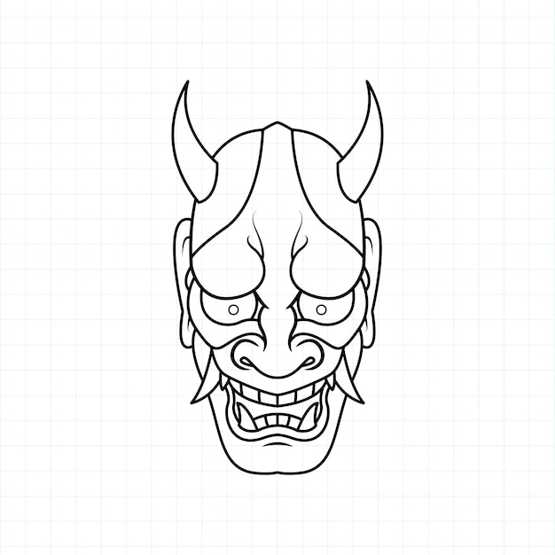 Premium vector hand drawn japanese oni demon mask coloring page vector illustration