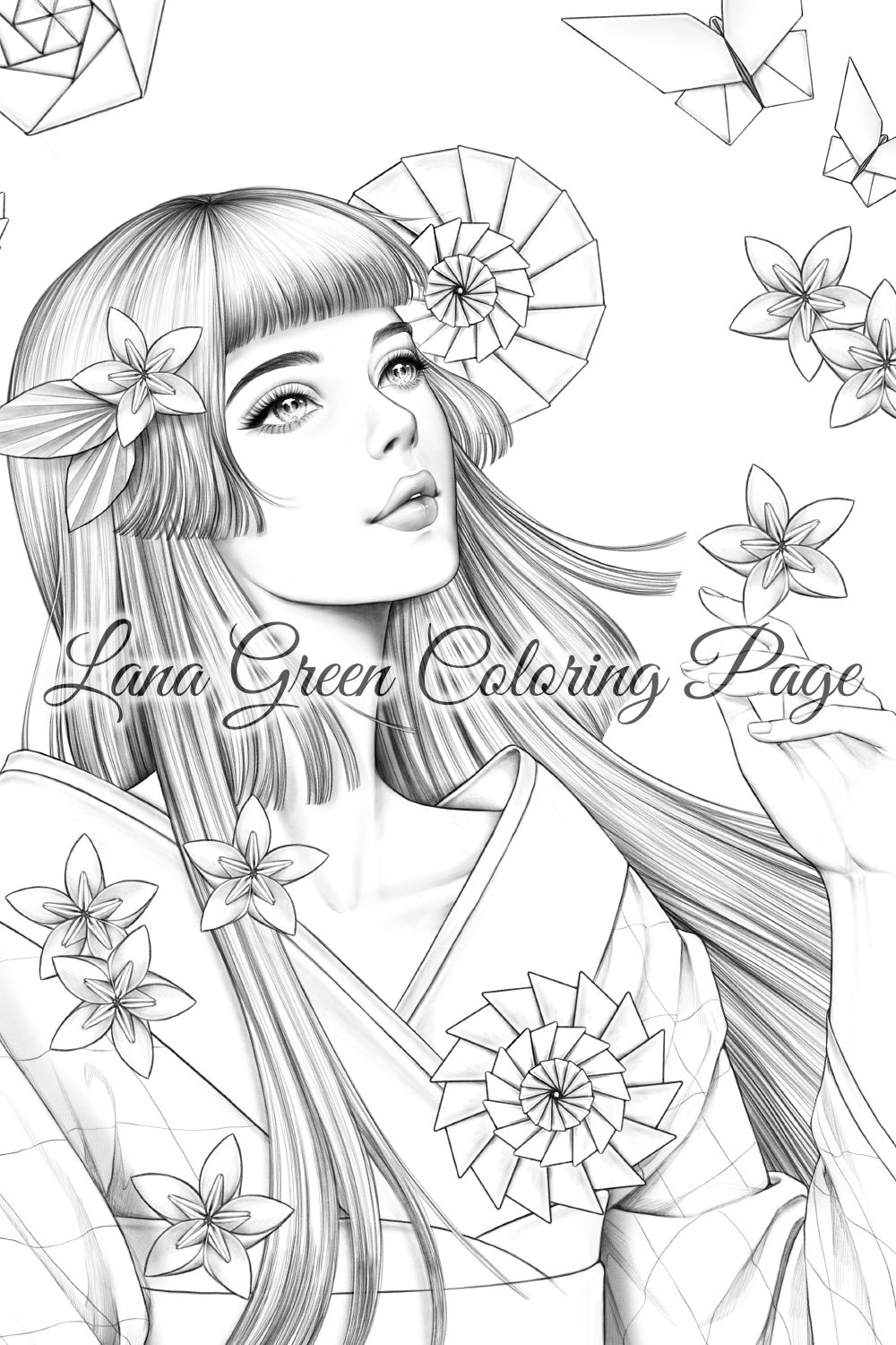 Origami coloring page for adults grayscale coloring page instant download lana green art jpeg pdf