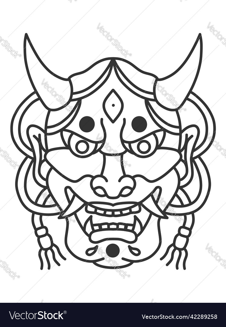 Japanese oni demon mask coloring page royalty free vector