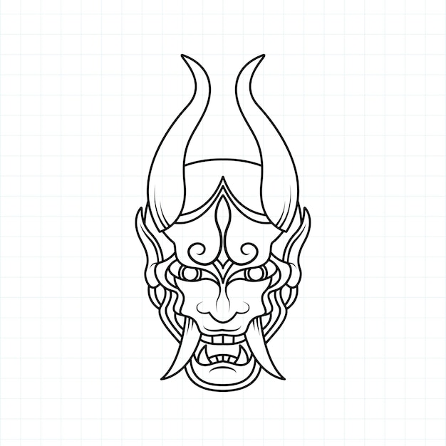 Premium vector hand drawn japanese oni demon mask coloring page vector illustration