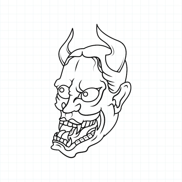 Premium vector hand drawn japanese oni demon mask coloring page vector illustration