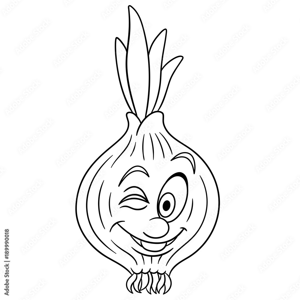 Coloring page cartoon onion happy vegetable character eco food symbol design element for kids coloring book t