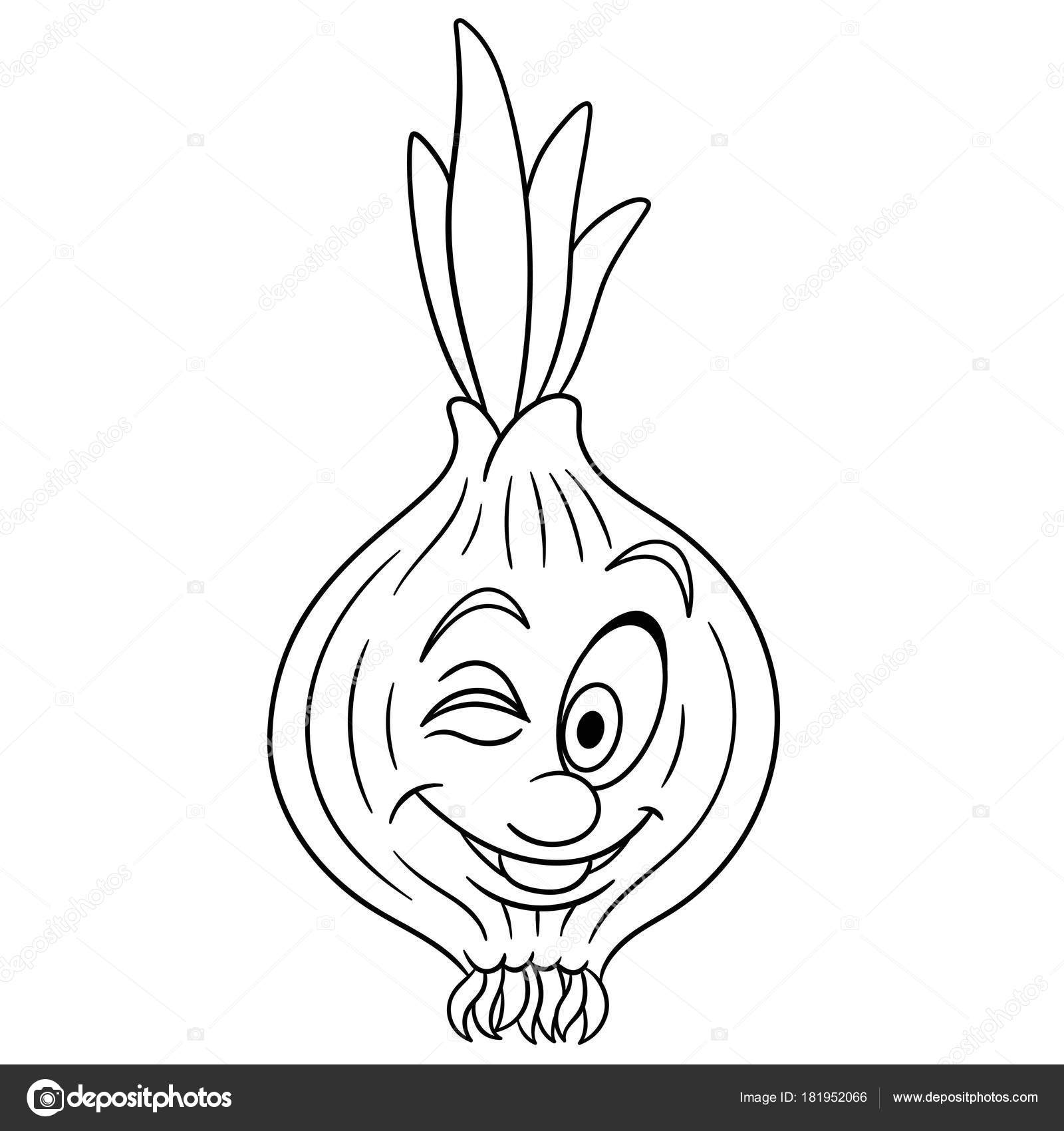 Coloring page cartoon onion happy vegetable character eco food symbol stock vector by sybirko