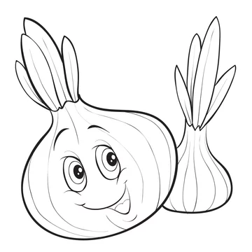 Onion character with big eyes outline drawing for coloring isolated object on a white background vector