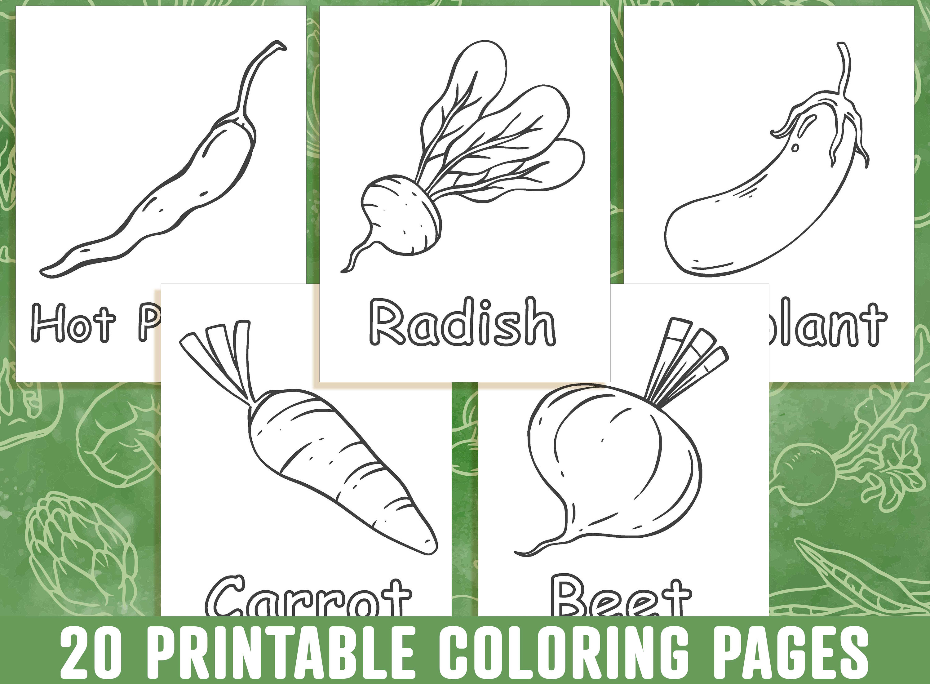 Vegetable coloring pages vegetable coloring book for kids boys girls teens printable vegetable activity worksheets instant download