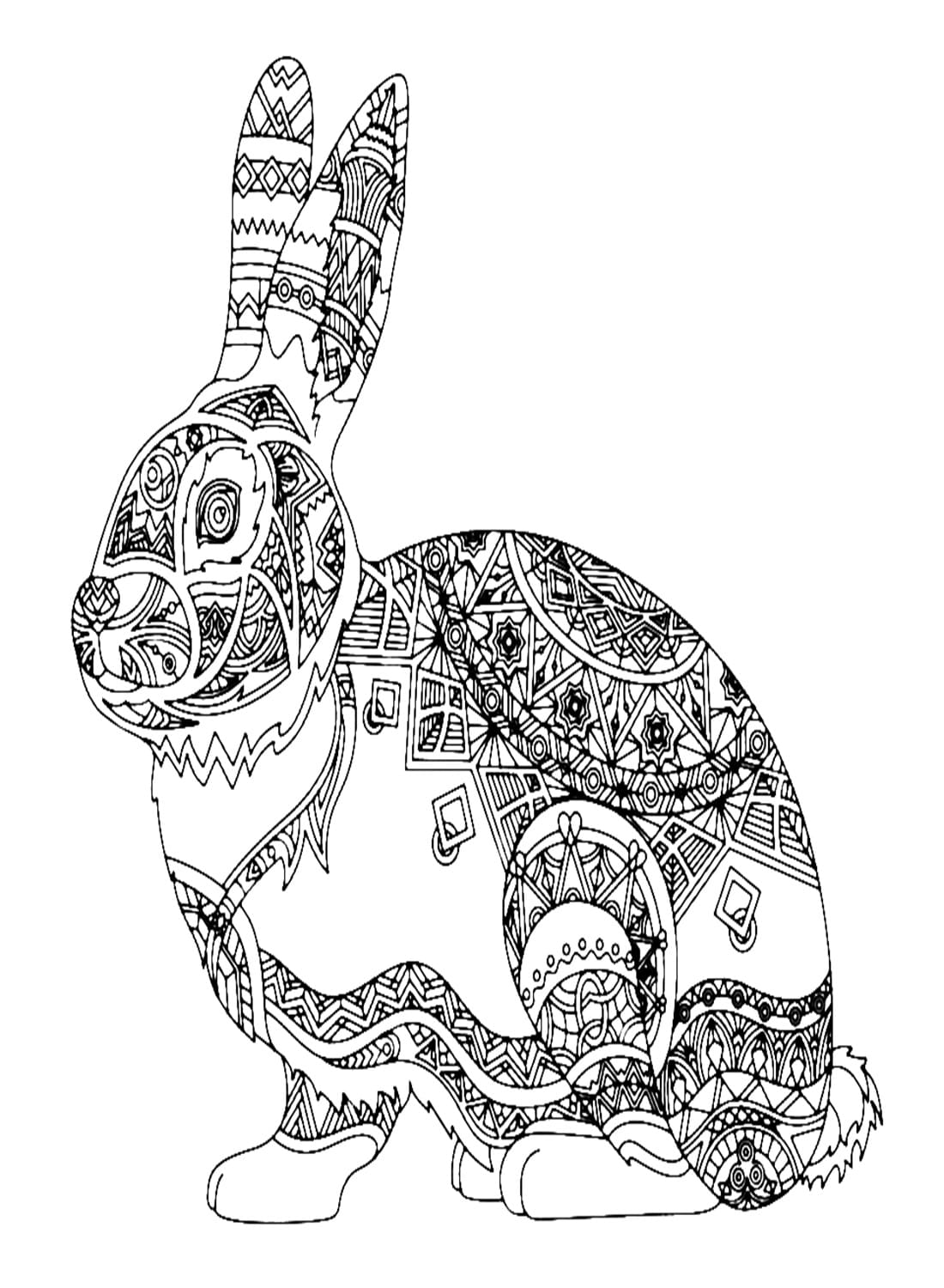 Rabbit mandala for adults coloring page