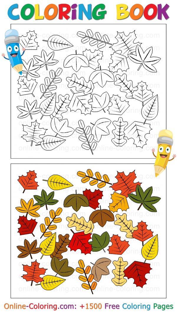 Autumn fall leaves free online coloring page