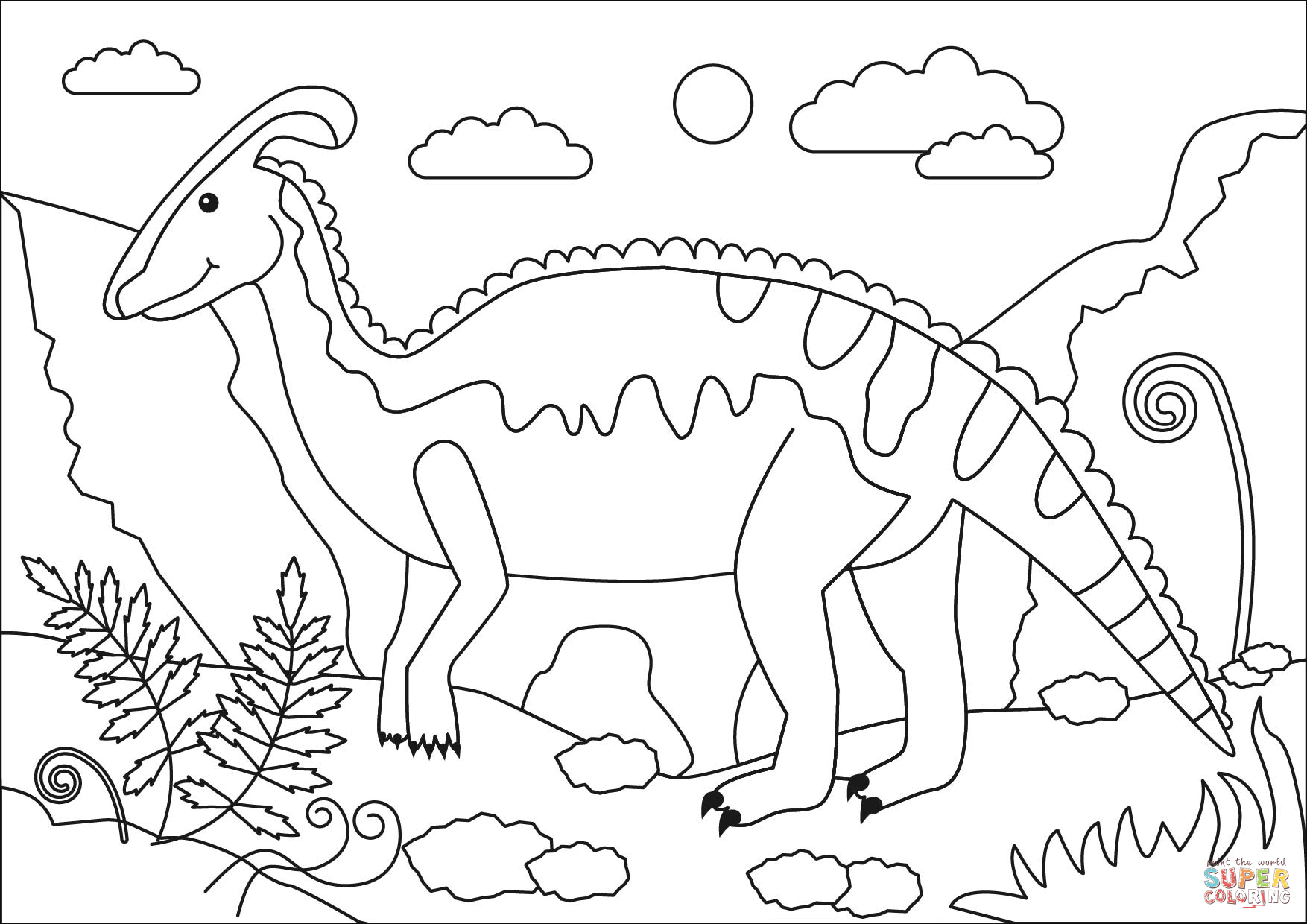 Parasaurolophus dinosaur coloring page free printable coloring pages